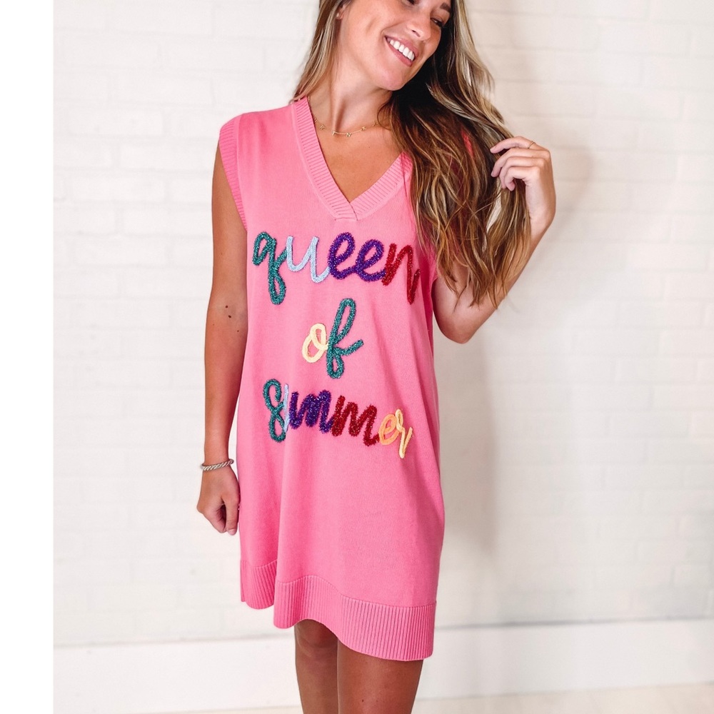 Queen of Sparkles Sweater Vest Shirt Mini Dress Summer Sunglasses Sequin Gem
